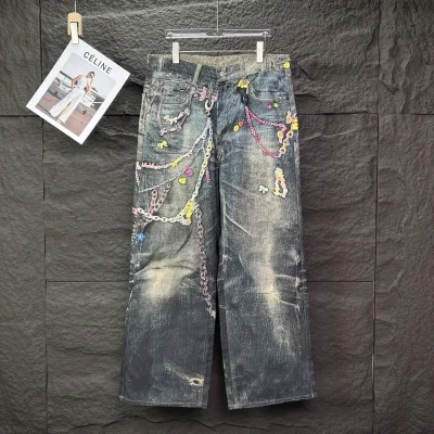 Acne Studios Jeans replika lyx super klon Gr??n Tryckt Tv?¡èttad