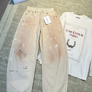 Acne Studios Dam Jeans replika lyx Läder Distressed Washed Leg