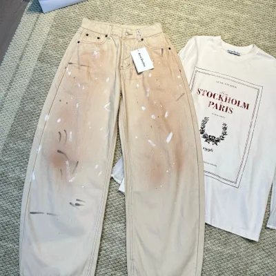 Acne Studios Dam Jeans replika lyx Läder Distressed Washed Leg