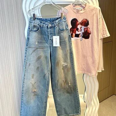 Acne Studios Dam Jeans replica super clone Läder Distressed Washed