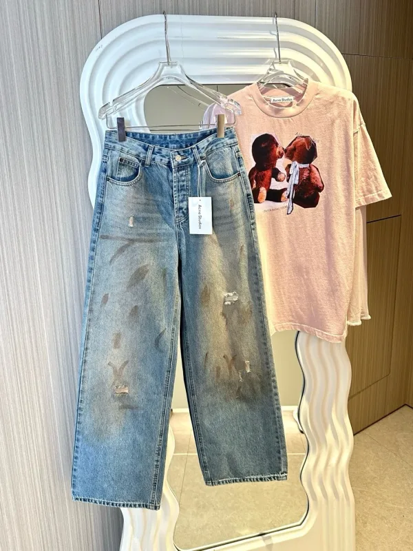 Acne Studios Dam Jeans replica super clone Läder Distressed Washed