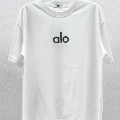 Alo Alot Shirt replica 1:1 Black Yellow Cotton Logo Crew