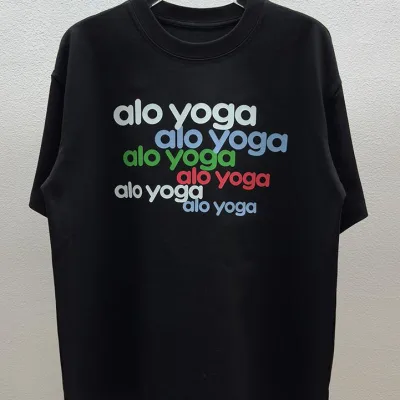 Alo Alot Skjorta replika lyx Svart Vit Bomull Logotyp Crew