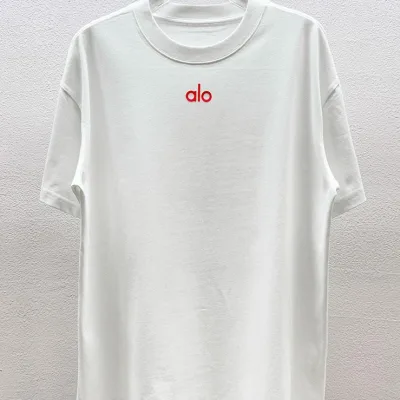 Alo Alot Shirt replica lyx Svart Gul bomull Logo Crew