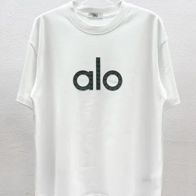 Alo Alot Shirt replika super klon Svart Gul Bomull Logotyp