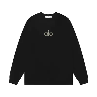 Alo Long Sleeve replika 1:1 Black Cotton Monogram Logo Double