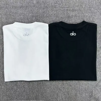 Alo kortärmad replika 1:1 Black White Cotton Logo Los