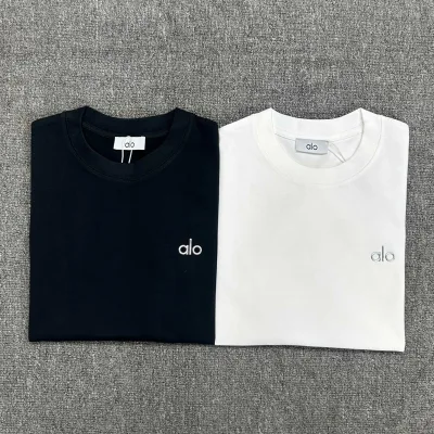 Alo Short Sleeve Replica Luxury Black White Cotton Logo Los