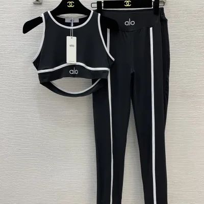 Alo Women Byxor replika super clone Black Logo Broderad Yoga