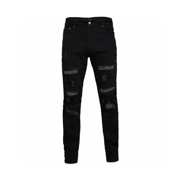 Amiri Jeans replica 1:1 Black Denim Cotton Ripped Streetwear Of