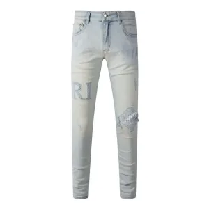 Amiri Jeans replika 1:1 lyxig White Denim Cotton Ripped Streetwear
