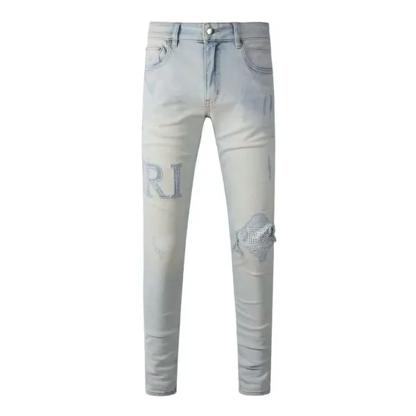 Amiri Jeans replika 1:1 lyxig White Denim Cotton Ripped Streetwear