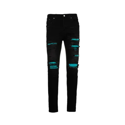 Amiri Jeans replika super klon Grön Svart Läder Kohud Distressed