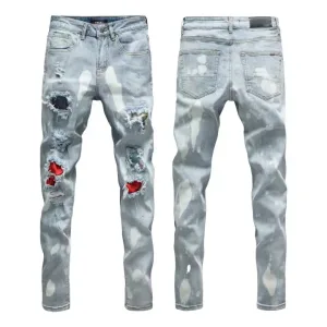 Amiri Trousers replica 1:1 Washed Ripped Of Styles Street Jeans