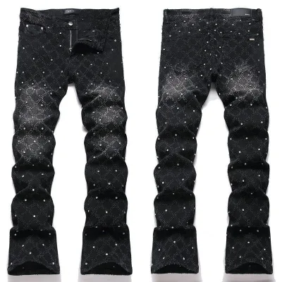 Amiri Byxor replika lyx super clone Läder Jeans Am Flared