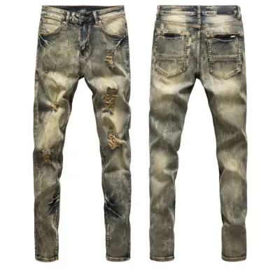 Amiri Byxor replika lyx Tvättad Ripped Of Styles Street Jeans
