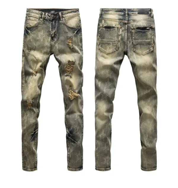 Amiri Byxor replika lyx Tvättad Ripped Of Styles Street Jeans