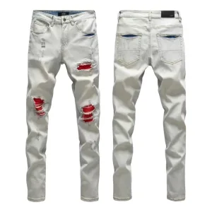 Amiri Byxor replika lyx Tvättad Ripped Of Styles Street Jeans