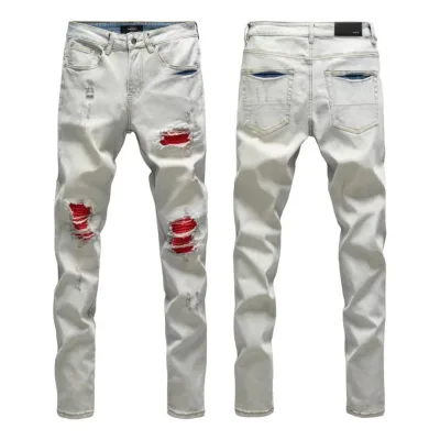 Amiri Byxor replika lyx Tvättad Ripped Of Styles Street Jeans