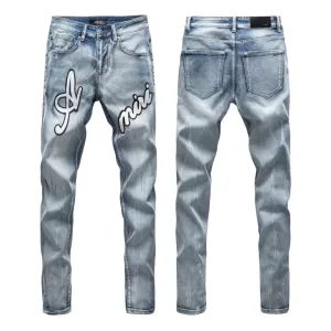 Amiri Byxor replika lyx Tvättad Ripped Of Styles Street Jeans
