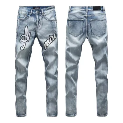Amiri Byxor replika lyx Tvättad Ripped Of Styles Street Jeans