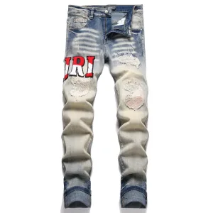 Amiri Byxor replika lyx vit läder Logotyp Street In Top