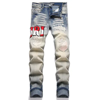 Amiri Byxor replika lyx vit läder Logotyp Street In Top