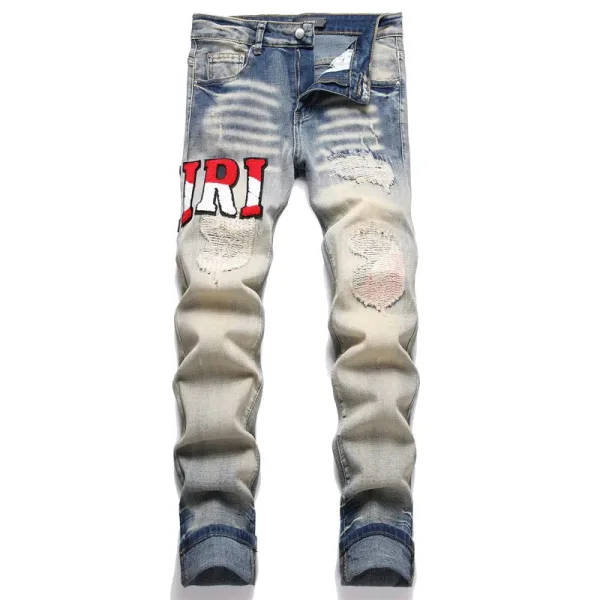 Amiri Byxor replika lyx vit läder Logotyp Street In Top