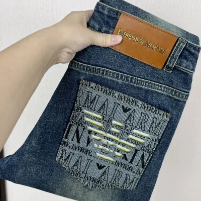 Armani Jeans replika lyx super klon Läder Denim Logo Vintage