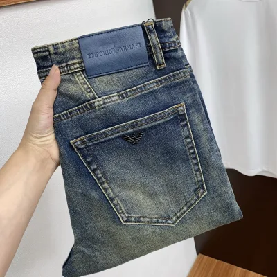 Armani Jeans replika super klon Denim Läder Tvättade Original Tyg