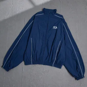Balenciaga jacka replika lyx marinbl?£¤ polyester broderade r?¡ènder broderilogotyp