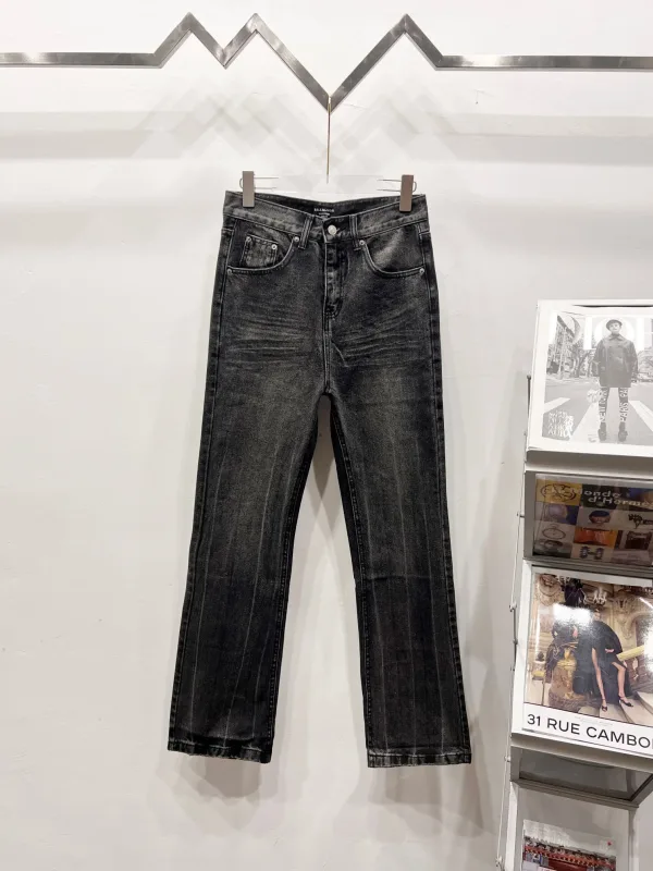 Balenciaga Jeans replica lyx Svart Tvättad Distressed Loose Slightly Flared