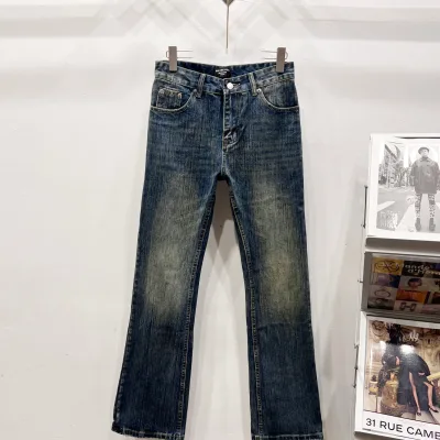 Balenciaga Jeans replika lyx Blue Washed Distressed Perfect Loose Bootcut