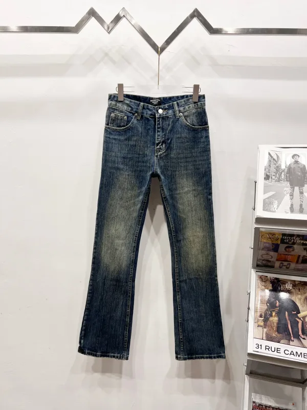 Balenciaga Jeans replika lyx Blue Washed Distressed Perfect Loose Bootcut