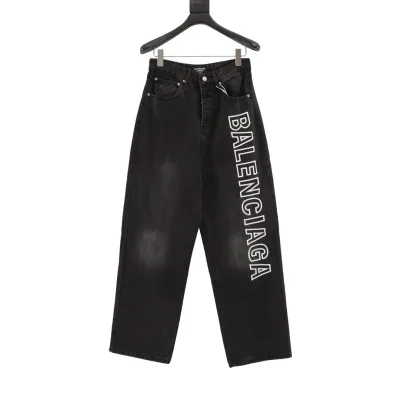 Balenciaga Jeans replika lyx super klon Blå Svart Läder Denim