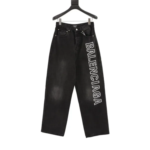 Balenciaga Jeans replika lyx super klon Blå Svart Läder Denim