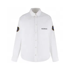 Balenciaga Skjorta replika lyx Guld Vit bomull Logo Broderad Is