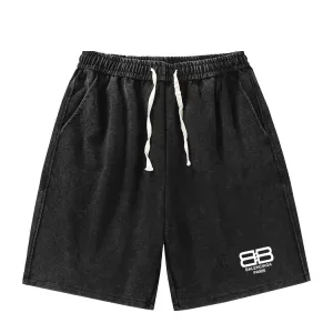 Balenciaga Shorts replika lyx svart bomullslogotyp tvättad längd midja