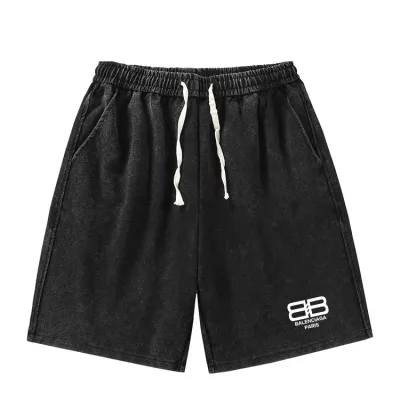Balenciaga Shorts replika lyx svart bomullslogotyp tvättad längd midja