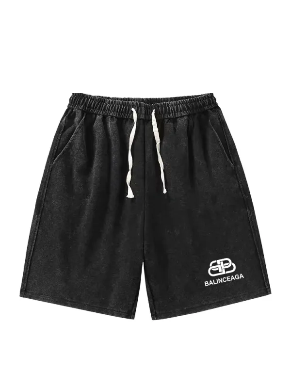Balenciaga Shorts replika lyx Svart bomull Monogram Logotyp Längd midja