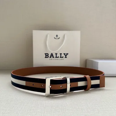 Bally Canvas B?¡èlte replika lyx 1:1 Blue Cream Khaki L?¡èder