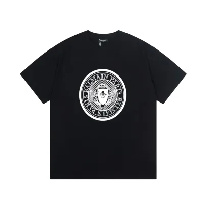 Balmain Short Sleeves replika 1:1 Black White Cotton Logo Monogram