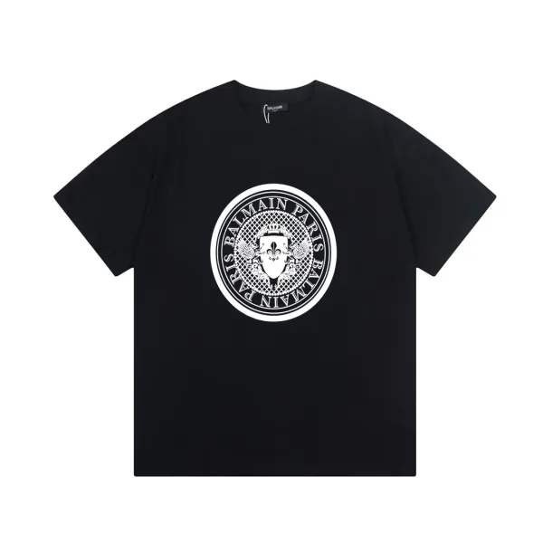 Balmain Short Sleeves replika 1:1 Black White Cotton Logo Monogram