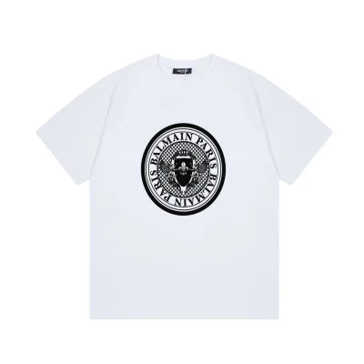 Balmain Short Sleeves replica lyx Svart Vit Bomull Logotyp Monogram