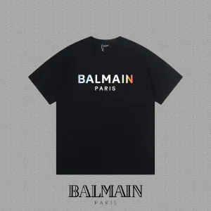 Balmain korta ?¡èrmar replika lyx svart vit monogram logotyp tyg