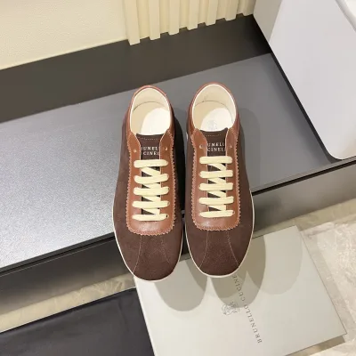 Brunello Cucinelli Sneakers Replik Luxus Silber Wildleder Kalbsleder Rindsleder gewaschen