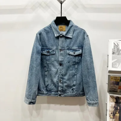 Burberry Jacka replika lyx Blue Denim Broderad Tvättad Hantverk Supreme