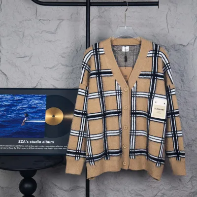 Burberry Jacka replika lyx Khaki Läder Stickad Streetwear Premium Pocket