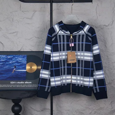 Burberry Jacka replika lyx Ull Cashmere Randig Logo Of Check