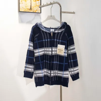 Burberry Jacka replika lyx super klon Blå Läder Ull Pläd